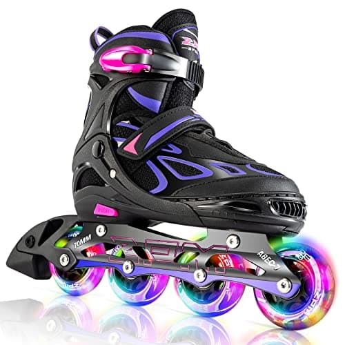 2PM SPORTS Vinal Girls Patins à roues alignées clignotants réglables, toutes les roues s'allument, patins lumineux amusants pour enfants, hommes, adultes, femmes et garçons – Vinal Large