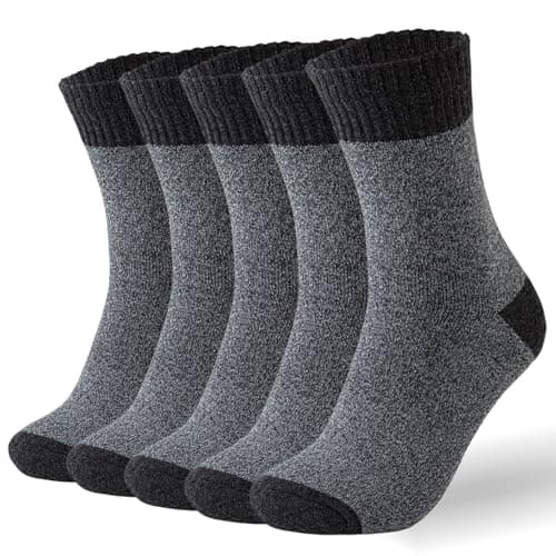 Josnown Chaussettes chaudes en laine pour homme, 5 paires de chaussettes thermiques épaisses et confortables pour l'hiver froid, taille unique 7-12