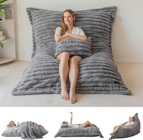 MAXYOYO Pouf géant avec oreiller, fauteuil poire convertible 3 en 1 pour adultes avec housse amovible, coussin de sol, chaise longue rembourrée...