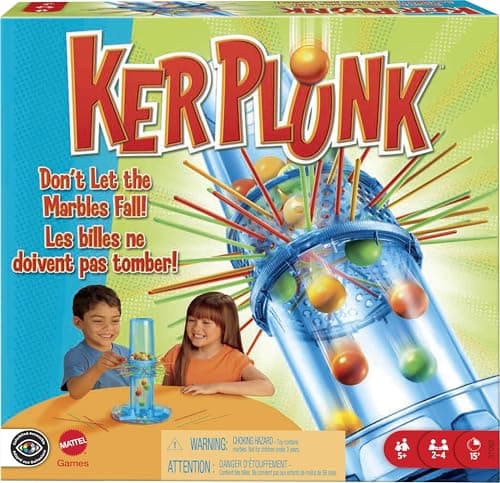 Mattel KerPlunk Kids Game, jeu familial facile à apprendre pour 2 à 4 joueurs, ne laissez pas tomber les billes