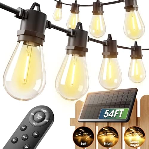 addlon 54FT(48+6) Solar String Lights Outdoor Waterproof with Remote&USB Port Solar Patio Lights Long Last for 20+Hrs, 3 Light Modes, Dimmable...