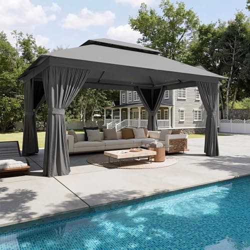 Aoxun Outdoor Gazebo for Patio 10x12, Metal Frame Canopy with Double Roofs, Heavy Duty Party Tent and Shelter with Mosquito Netting and Privacy...