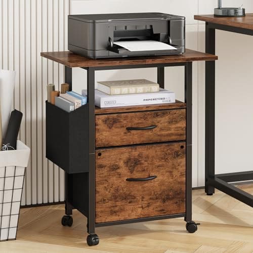 GYIIYUO 2 Drawer File Cabinet with 24'' Extended Tabletop, Mobile Filing Cabinet, Rolling Vertical File Cabinet with Storage Bag, Printer Stand...