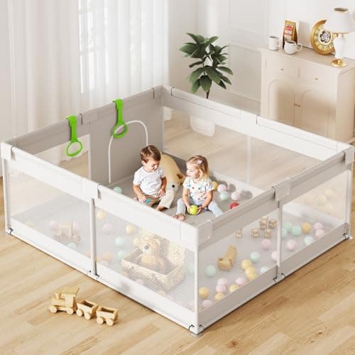 Parc pour bébé extra large ZEEBABA - Aire de jeu 59x69 pouces pour bébés et tout-petits, parc de jeu intérieur avec maille respirante et ...