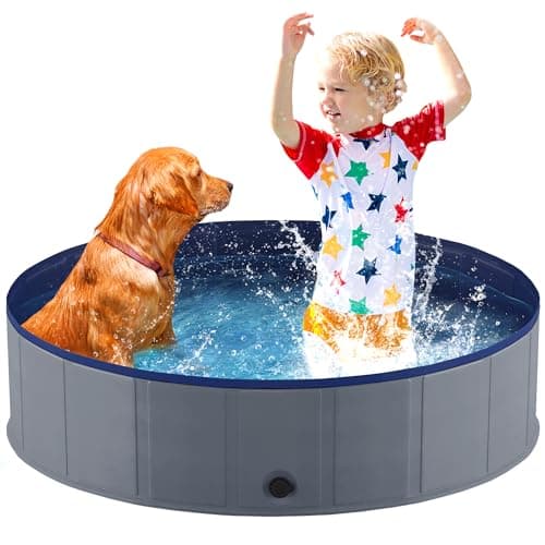 Niubya Foldable Dog Pool, Collapsible Hard Plastic Dog Swimming Pool, Portable Bath Tub for Pets Dogs and Cats, Pet Wading Pool for Indoor and...