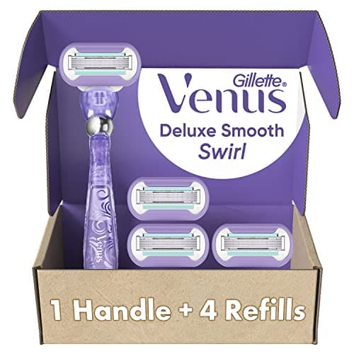 Rasoirs Gillette Venus Extra Smooth Swirl pour femme, 1 rasoir Venus, 4 recharges de lames de rasoir, manche Flexiball pour un rasage de près et en douceur