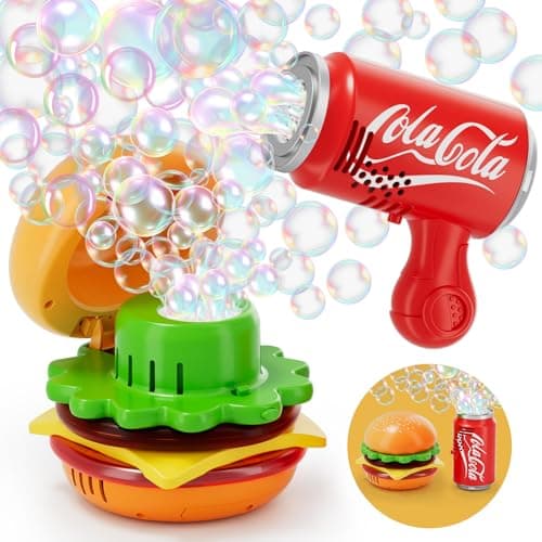 Burger & Cola Bubble Machine Combo W/Bubble Gun, 10 Bubble Bottle Packs, Kids Automatic Bubble Blower Toy W/Music & Light, Handheld & Tabletop...