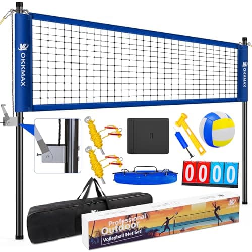 Ensemble de filet de volley-ball extérieur professionnel avec poteaux réglables et conception anti-affaissement, filet de volley-ball portable comprenant une plaque fixe de plage, un tableau de bord,...