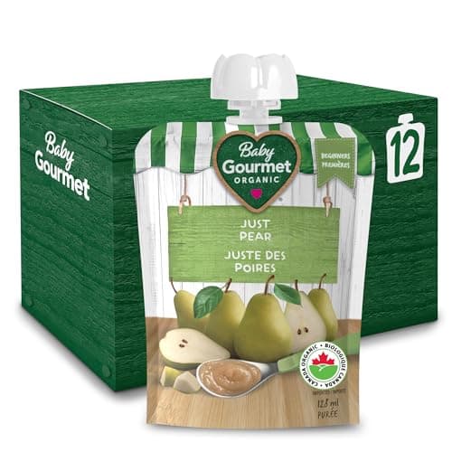 Baby Gourmet Lot de 12 sachets de purée biologique pour bébé – Simply Pear – Sans sucre ni sel ajoutés, sans OGM, sans agents de remplissage, sans gluten, casher (128 ml)