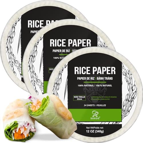Soeos Rice Paper, White Rice Paper Wrappers, 3 Pack, 34 Sheets-Fresh Spring Roll Wrappers & Dumplings, Non-GMO, Gluten-Free, Low Carb, Vietnamese...