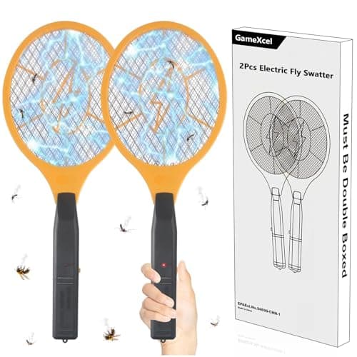 2 Pack Bug Zapper Electric Fly Swatter Zapper - Indoor Outdoor Zapping Racket for Pest Control - Safe to Touch with 3-Layer Safety Mesh
