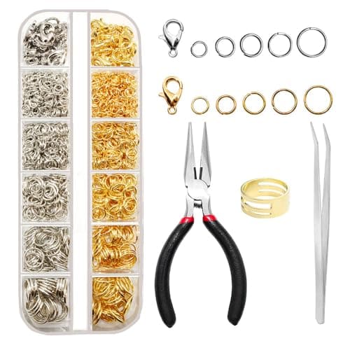 Open Jump Ring and Lobster Clasp, Jewelry Findings Kit with Pliers for Jewelry Making (1200pcs,Silver and Gold)