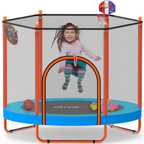Ativafit 60'' Rebounder Trampoline Indoor Outdoor for Kids Ages 1-8, 5 FT Recreational Toddler Trampoline with Safety Enclosure Net Gifts with...