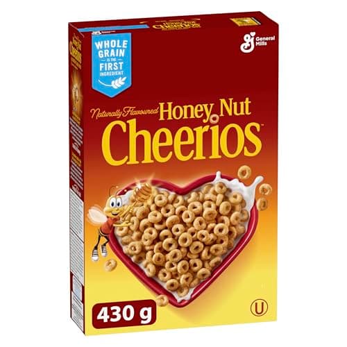 CHEERIOS Boîte de céréales au miel et aux noix, aromatisées naturellement, à base de vrai miel, les grains entiers sont le premier ingrédient, paquet de 430 grammes de céréales