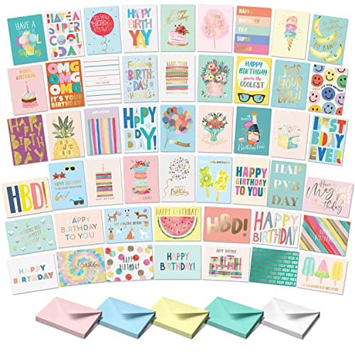Sweetzer & Orange Happy Birthday Cards with Envelopes and Assortment Box – Variety Set of 50 Assorted Birthday Notes. Perfect Bulk Pack for...