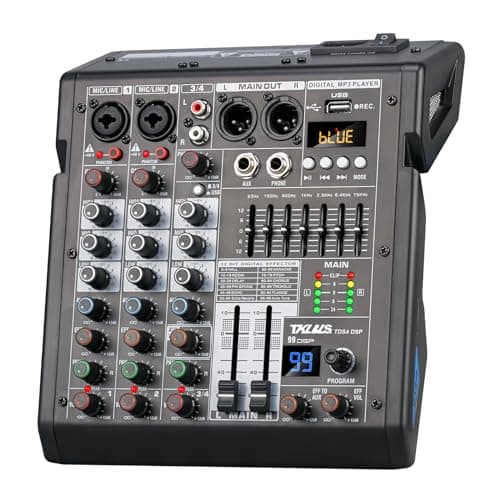 Table de mixage audio TKLBLS, console de mixage avec carte son 4 canaux avec DSP 99 bits, sortie égaliseur 7 bandes, entrée d'ordinateur MP3 numérique, carte de mixage DJ professionnelle...