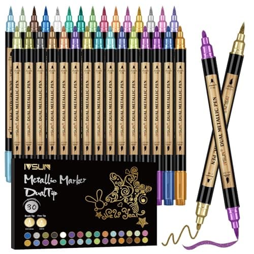 Metallic Marker Pens, 30 Colors Dual Tip Acrylic Paint Pens for Black Paper, Scrapbooking, Photo Album, Rock Painting, Paint Marker for DIY Arts &...