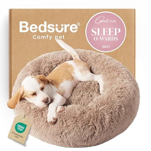 Bedsure Small Dog Bed Washable - Self Calming Dog Beds - 23 inches Fluffy Donut Cuddler for Small Deep Sleep Cat up to 25lbs - Indoor Round Dog Bed...