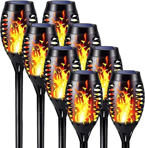 iBaycon 8 Pack Solar Torch Flame Lights, Waterproof Outdoor Solar Lights with Flickering Flame, Solar Pathway Lights for Garden Yard Patio Lawn...