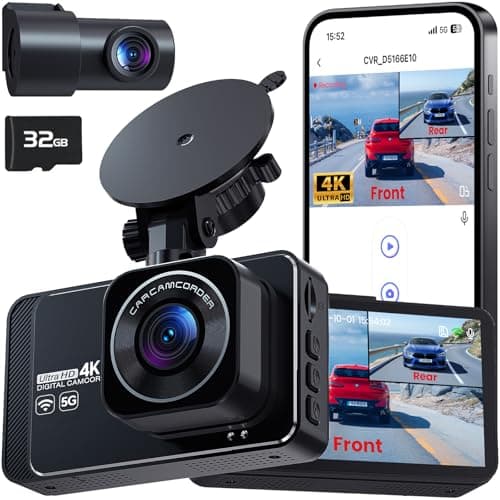 DELLFY Dash Cam Front and Rear Camera with App Control, 4K+2K Dashcams for Cars with 5G WiFi, Night Vision, G-Sensor, Loop Recording & 24H Parking...