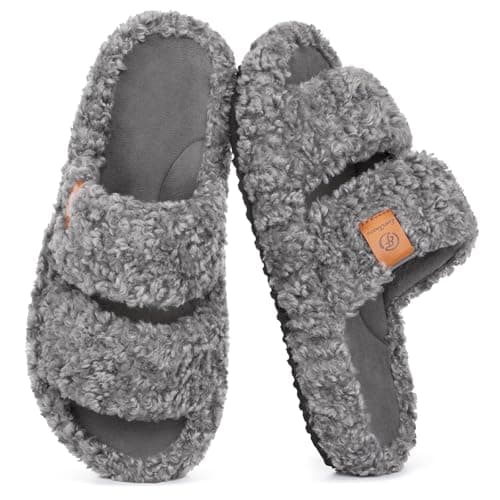 EverFoams Pantoufles floues à bout ouvert pour femme - Chaussures d'intérieur douces et confortables en mousse à mémoire de forme - Gris froid, 7-8 US