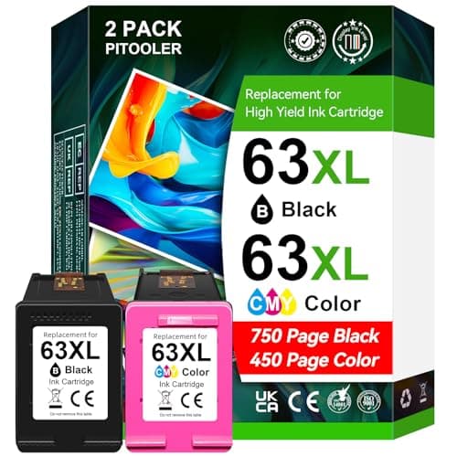 63XL Ink Cartridge Black/Colour Compatible for HP 63 Ink Cartridges Compatible for Envy 4520 4522 3634 OfficeJet 3830 4650 5252 5258 5260 DeskJet...
