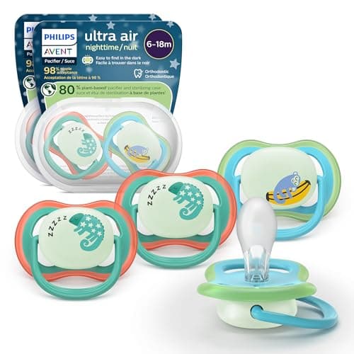 Philips Avent Ultra Air Nighttime Pacifiers - Orthodontic Design, for Babies 6-18 Months, Glow in the Dark, Soft Silicone Symmetrical Nipple,...