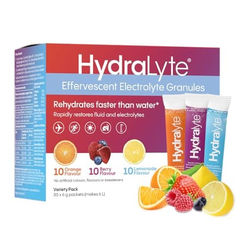 Poudre d'électrolyte HydraLyte, sachets d'électrolytes à faible teneur en sucre conçus pour une hydratation rapide, une hydratation sûre pour tous les âges - Fabriqués avec des...