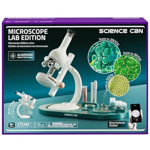 Microscope scientifique pour enfants - Microscopes biologiques à LED à grossissement 40X-1600X avec 8 diapositives, jouet de laboratoire scientifique éducatif avec WF10x et WF20x...