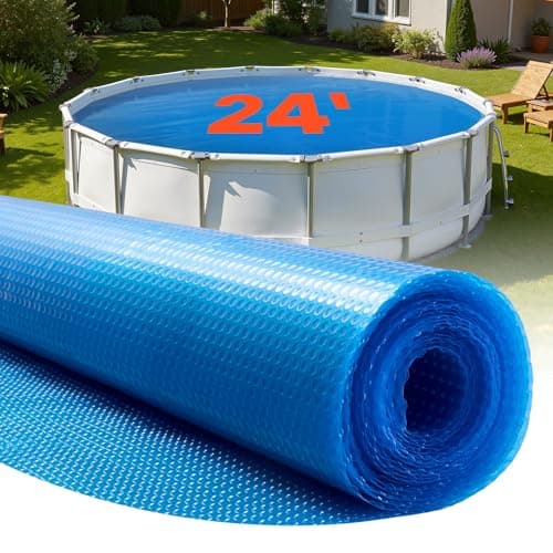 VEVOR Solar Pool Cover, 24 ft Round Pool Bubble Cover, 12 Mil Pools Solar Blanket with Bubble & PE Material, Daytime Heat Absorption, Nighttime...
