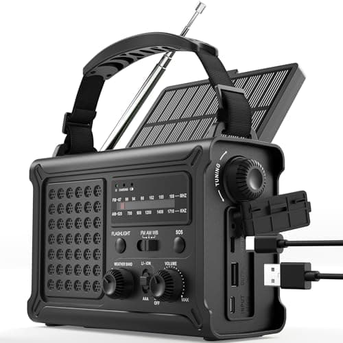 ROCAM Emergency Radio Hand Crank Radio Solar Battery 12000mAh, Crank Flashlight Wind-Up Emergency Kit – FM AM NOAA Weather Radio, 120dB SOS Alarm...