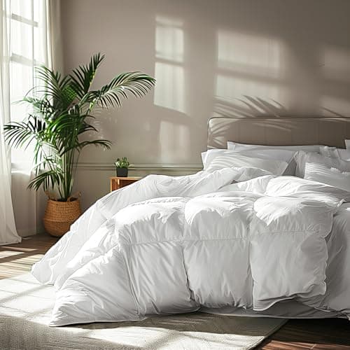 Serta Goose Feather Down Fiber Cotton Comforter Queen Size - 100% Cotton Duvet Insert - Hotel Luxury Hypoallergenic Bedding Comforter All Season...