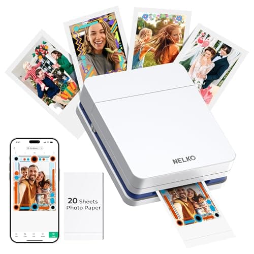 Imprimante photo Nelko, mini-imprimante photo portable couleur PP01, imprimante instantanée d'autocollants à jet d'encre pour smartphone, photos autocollantes, pour iOS et Android,...