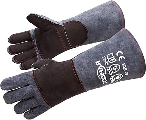 RAPICCA Fireplace Gloves Fire Heat Resistant: Fireproof Leather for Fireplace Fire pit Wood stove Campfire Furnace BBQ Grill Stick Mig Welding...