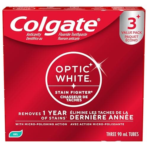 Colgate Optic White Stain Fighter Teeth Whitening Toothpaste, Fresh Mint Gel - 90 ml, 3 Pack