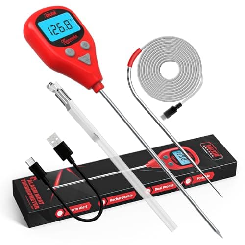 AWLKIM Thermomètre à viande numérique rechargeable avec sonde externe de 1 m, alerte d'avertissement, thermomètre numérique à lecture instantanée pour la cuisson de l'eau de cuisson BBQ...
