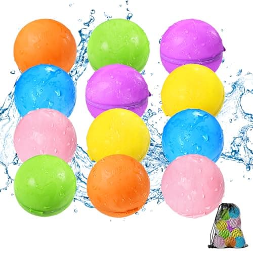 Ballons d'eau réutilisables SOPPYCID pour enfants, 12 pièces de bombes à eau rechargeables magnétiques, jouets de piscine, jouets d'eau d'extérieur, balles anti-éclaboussures auto-scellantes pour enfants et...