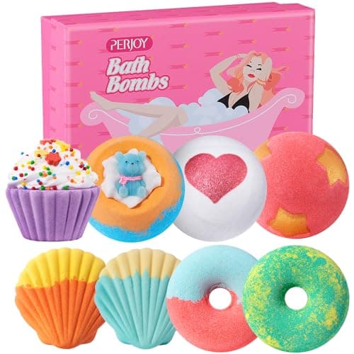Perjoy Bombes de bain pour enfants et femmes, 8 pièces, ensemble de cadeaux d'auto-soins pour bain moussant naturel, paniers de remplissage, remplissage d'œufs de Pâques, cadeaux pour adolescents, filles, enfants
