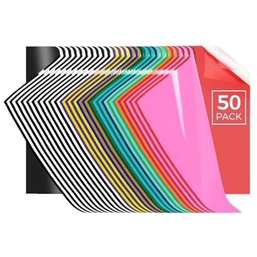 IModeur 50 Pack Vinyle de Transfert Thermique, 15 Couleurs Fer sur Vinyle pour Machine de Découpe ou Machine de Presse à Chaud, Vinyle HTV pour T-Shirt DIY, Facile à Couper et...