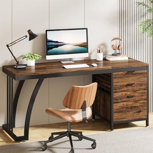 Tribesigns Computer Desk with 3 Drawers, 59-Inch PC Desk with Reversible Drawers, Industrial Study Writing Table Workstation with File Storage for...