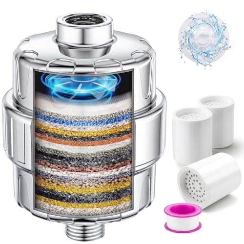 Filtre de douche PALAS, filtre de pomme de douche à 25 étapes pour eau dure, avec 3 cartouches filtrantes remplaçables, pour une peau et des cheveux plus sains, éliminant le chlore et...
