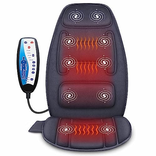 Coussin de siège de massage Snailax, coussin de chaise de massage du dos avec chaleur, massage complet du dos et des cuisses avec 10 moteurs de massage par vibration, 2 niveaux de chaleur,...