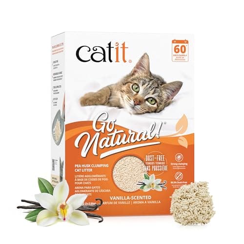 Catit Go Litière agglomérante naturelle pour chat en cosse de pois, tofu, vanille 5,6 kg, litière légère et sans poussière pour chat, litière pour chat facile à ramasser