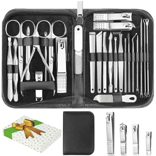 Ensemble de coupe-ongles, ensemble de manucure et kit de pédicure de 26 pièces, coupe-ongles et coupe-ongles en acier inoxydable, outils professionnels de soin des ongles avec...