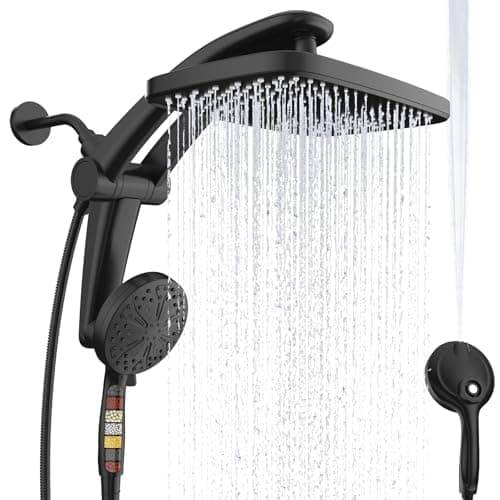 Moitié prix | Pommeau de douche à effet pluie, pommeaux de douche doubles, support intégré réglable avec base magnétique intégrée et alimentation...