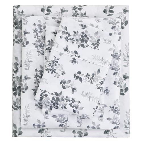 Mooreeke Cozy Vintage Microfiber Printed Queen Sheet Set - Soft Breathable Percale Cotton Floral Bed Sheets with Deep Pocket - Non-Slip Fitted...