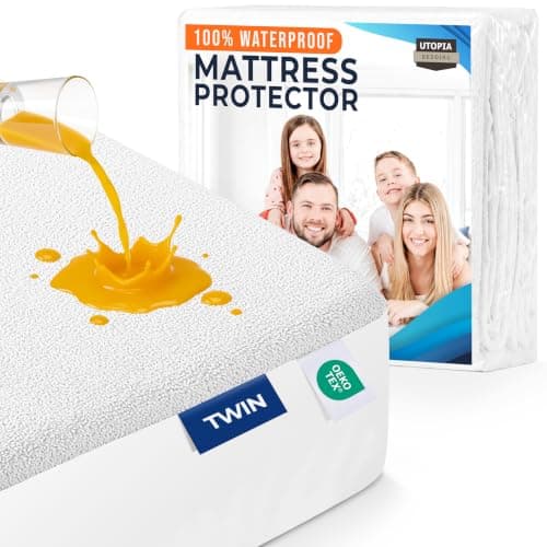 Utopia Bedding Waterproof Mattress Protector Twin Size, Premium Terry Mattress Cover 200 GSM, Breathable, Fitted Style with Stretchable Pockets...