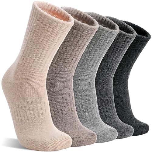 MOGGEI Chaussettes en laine mérinos pour femme pour la randonnée, thermiques, chaudes, épaisses, confortables, pour l'hiver, en cabine, pour dames, confortables, cadeau de travail, bottes, 5 paires (beige/kaki/gris/noir)