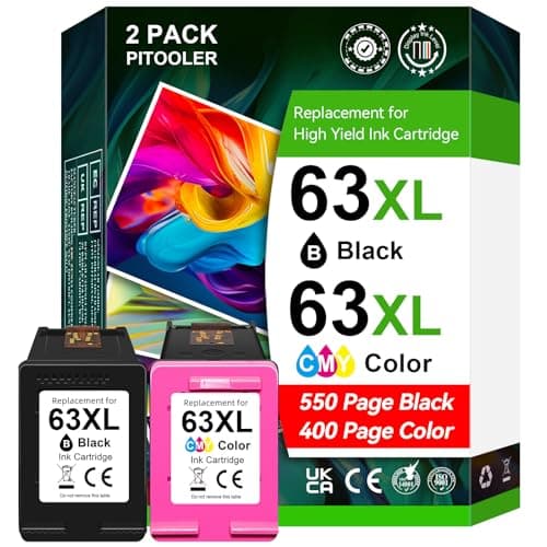 High Yield for HP 63 Ink Cartridges, for HP Ink 63, for HP 63/63XL Ink Cartridge Black/Colour for HP63, Use for Envy 4520 4522 for OfficeJet 3830...