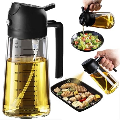 Flacon pulvérisateur d'huile d'olive TrendPlain de 470 ml pour gadgets de cuisine - Bouteille distributrice d'huile d'olive 2 en 1 et accessoire pour friteuse à air...